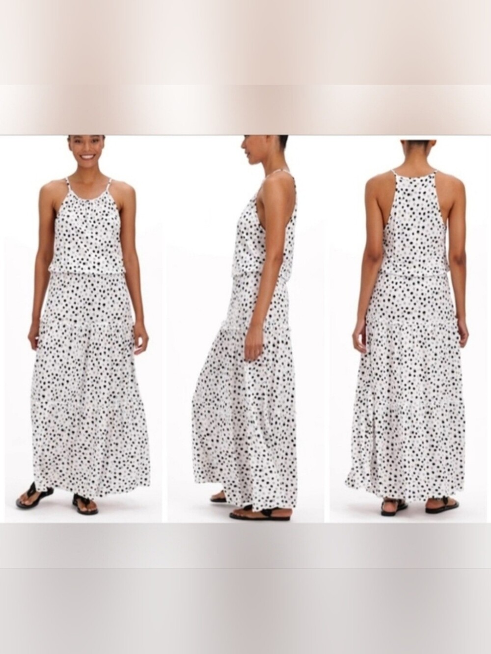 Lascana/Venus High-Neck Polka Dot Halter Maxi Dress - Picture 3 of 9